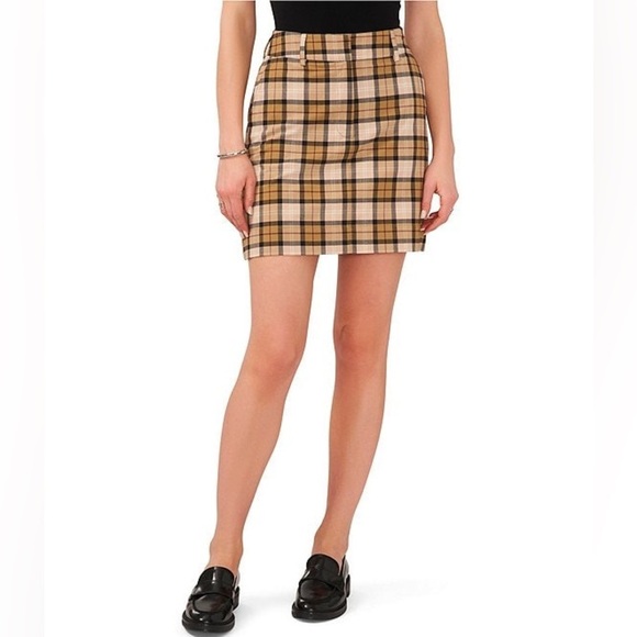NWT 1. State Tan Windowpane Plaid Y2K Preppy Mini Pencil Skirt 0 - Picture 1 of 8